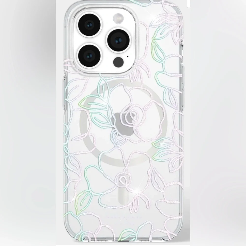Kate Spade iPhone 15 Pro (6.1”) MagSafe Protective Case Floral Iridescent NIB